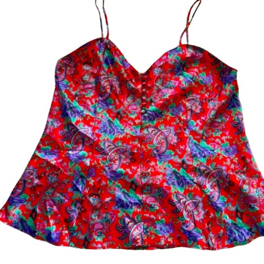 Vintage Kathryn Paisley Satin Cami • Y2K Boho Festival Top – Size L